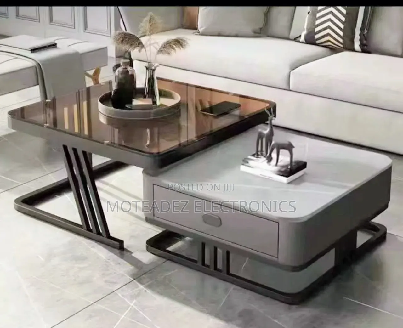 2pcs Modern Aesthetic Luxury Marble/Glass Center Tables With Drawer