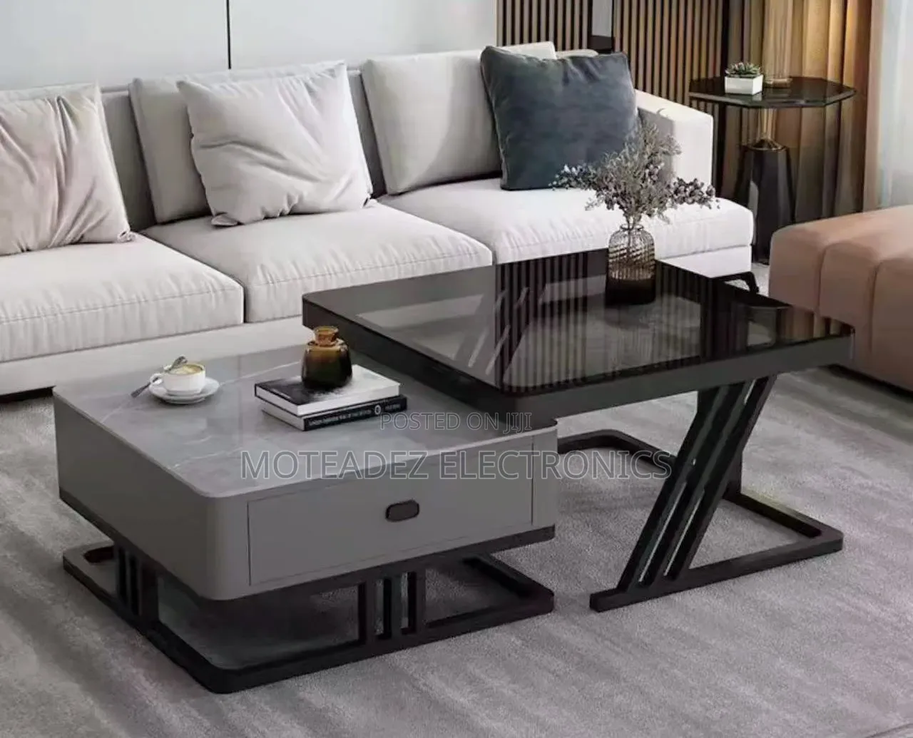2pcs Modern Aesthetic Luxury Marble/Glass Center Tables With Drawer