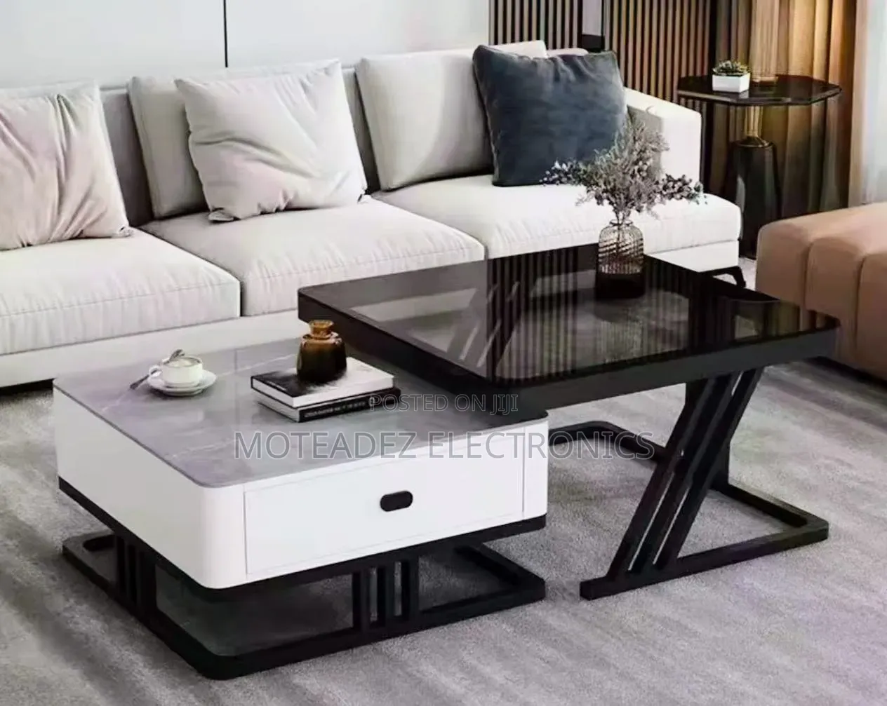 2pcs Modern Aesthetic Luxury Marble/Glass Center Tables With Drawer
