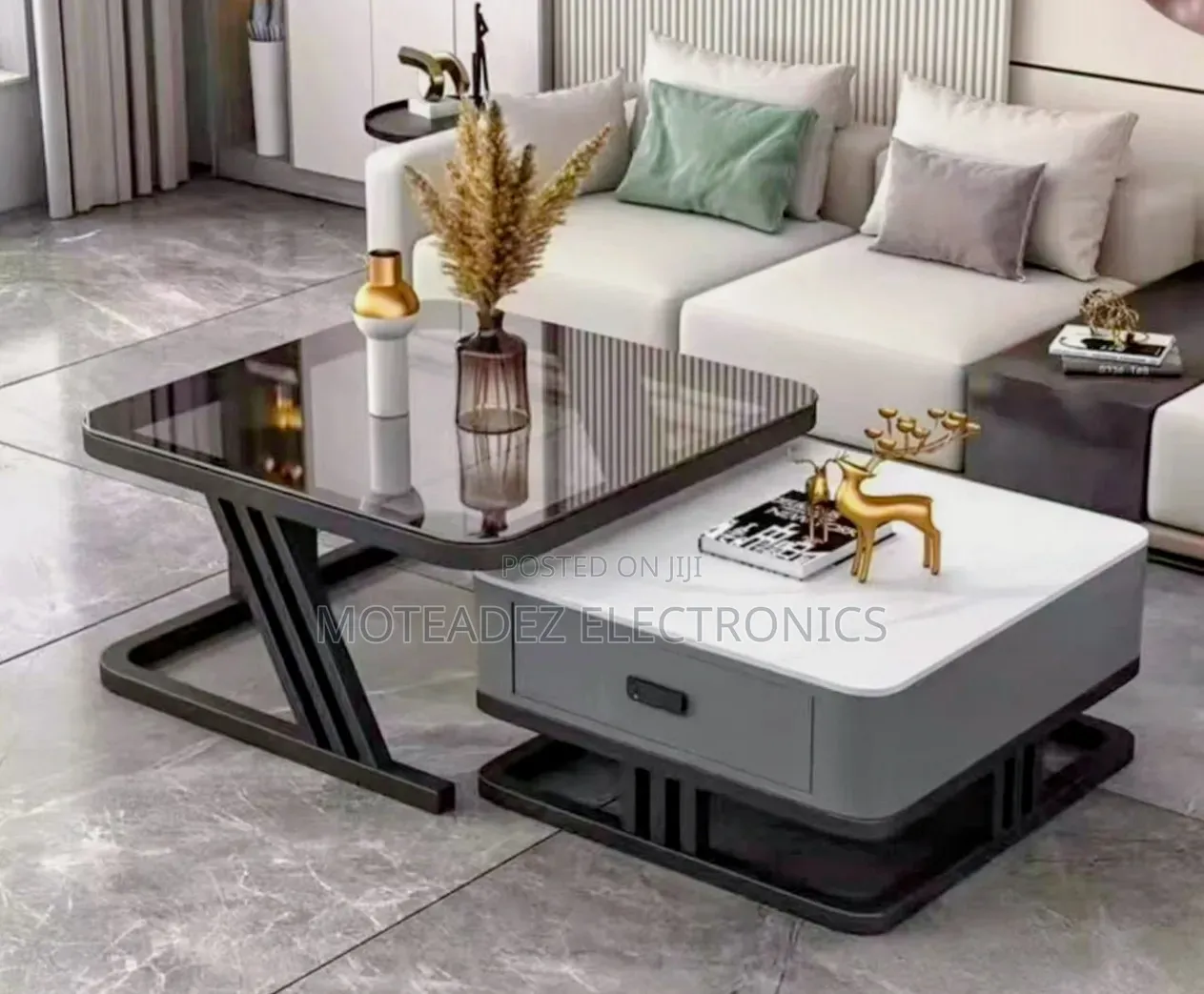 2pcs Modern Aesthetic Luxury Marble/Glass Center Tables With Drawer