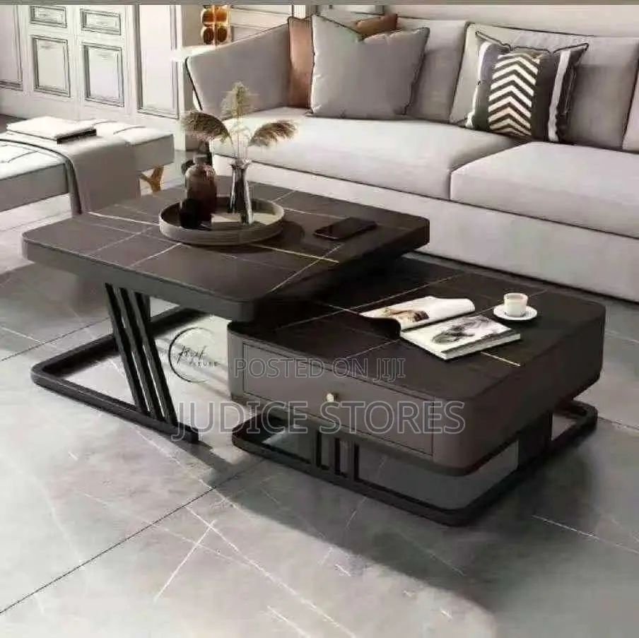 Real Marble Twin Center Table With Drawer