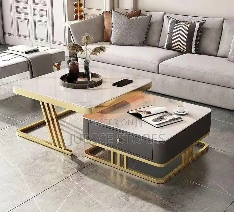 Real Marble Twin Center Table With Drawer