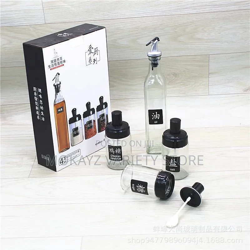 4pcs Spice Bottle With Spoon and Oil Dispenser Bottle Kitchen Set