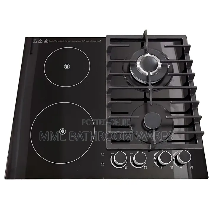 Built-in Gas Hob 2 Gas 2 Electric Burner 60cm Tempered Glass Cooktops