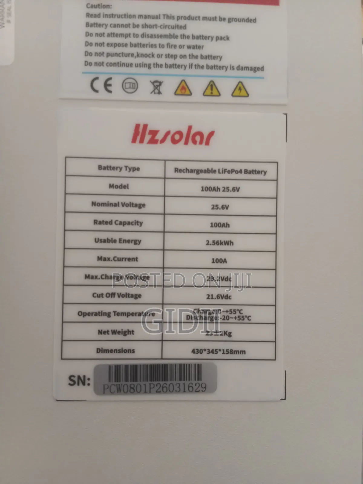 The Hz Solar 2.5kwh Lithium Battery 25.6v