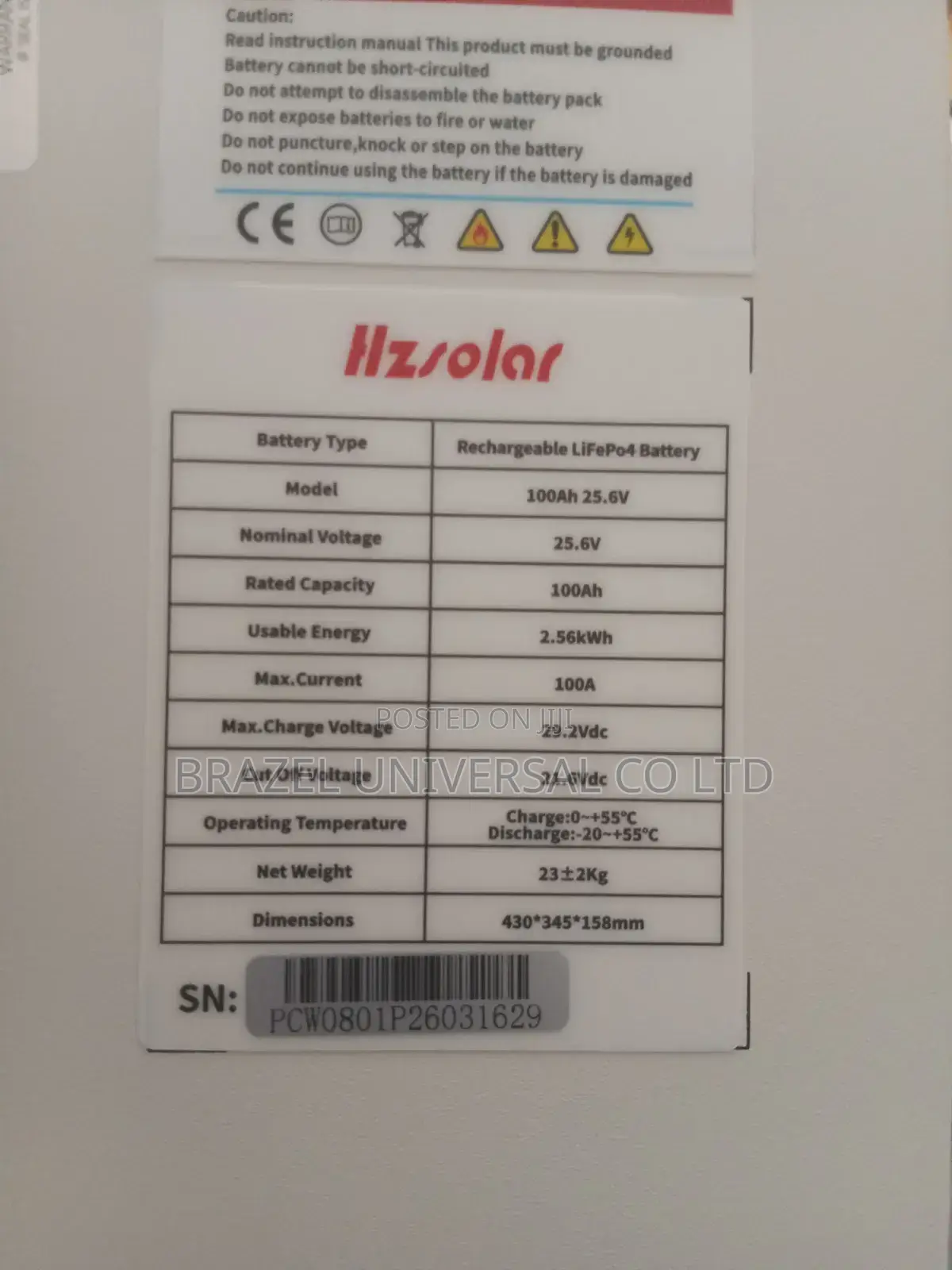 The Hz Solar 2.5kwh Lithium Battery 25.6v