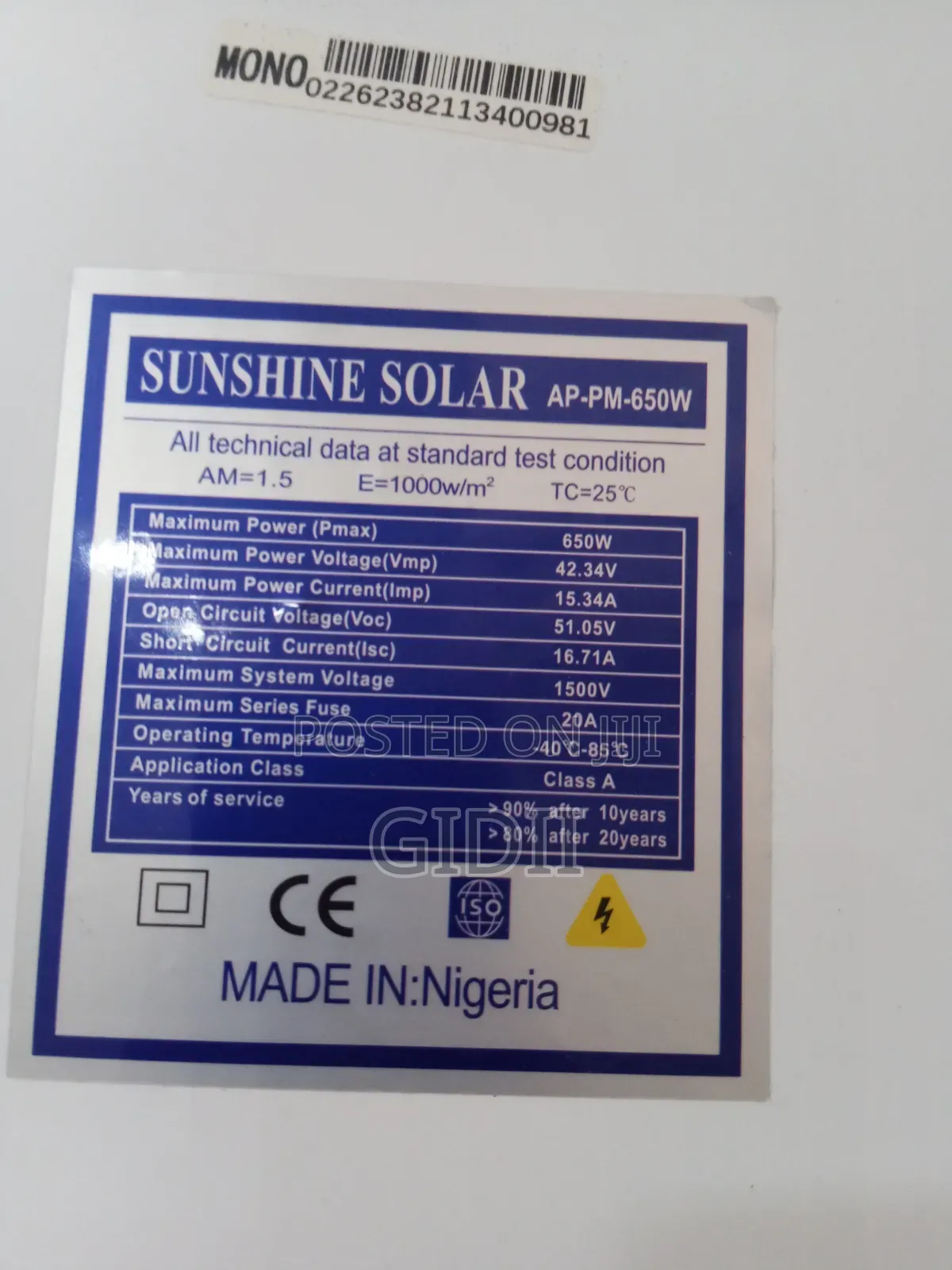 The Sunshine Solar 650w Monocrystalline Panel