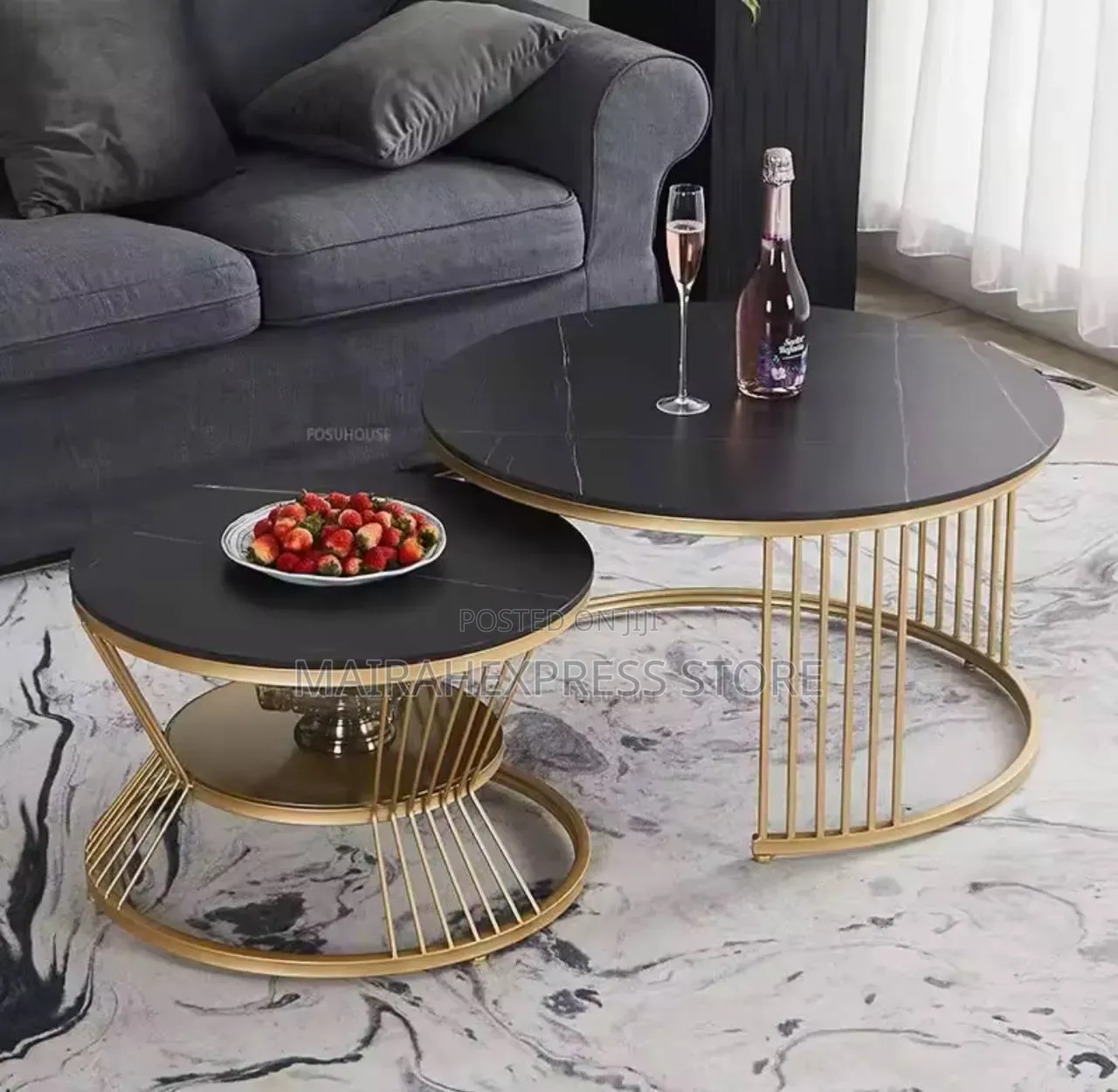 Marble Top With Steel Stand Double Center Table T362