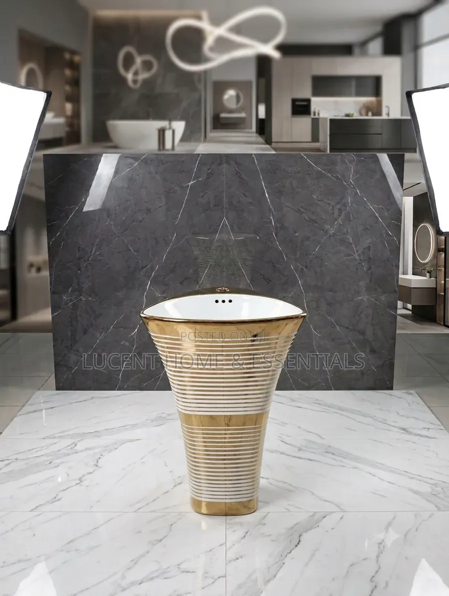 Luxury Gold White Pedestal Wash Basin – Modern Freestanding Basin