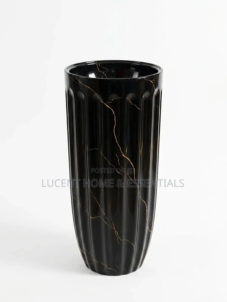 Premium Gold-Vein Black Ceramic Fluted Column Pedestal Basin Brand New