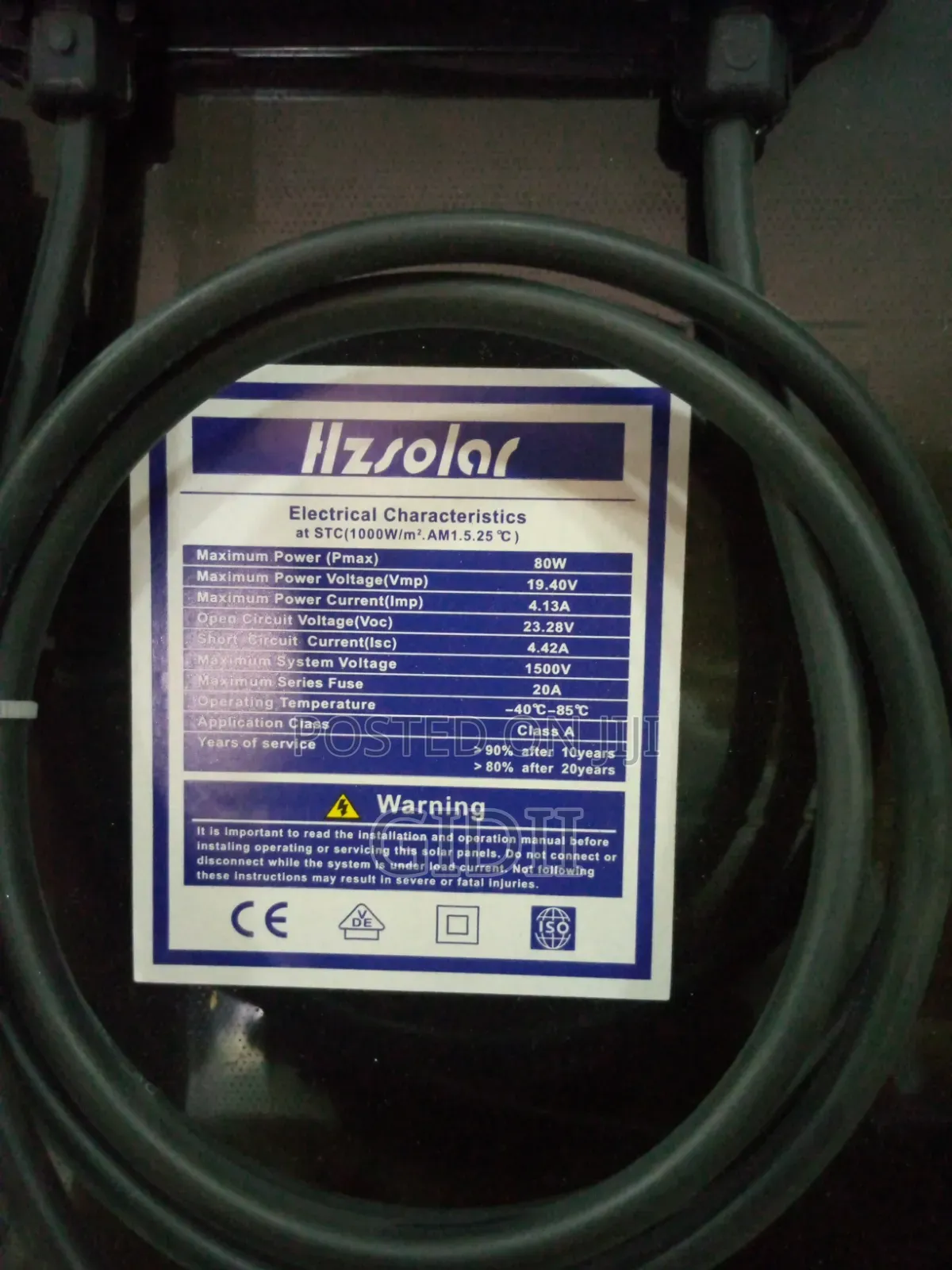 Hz Solar 80w Monocrystalline(Black Frame)