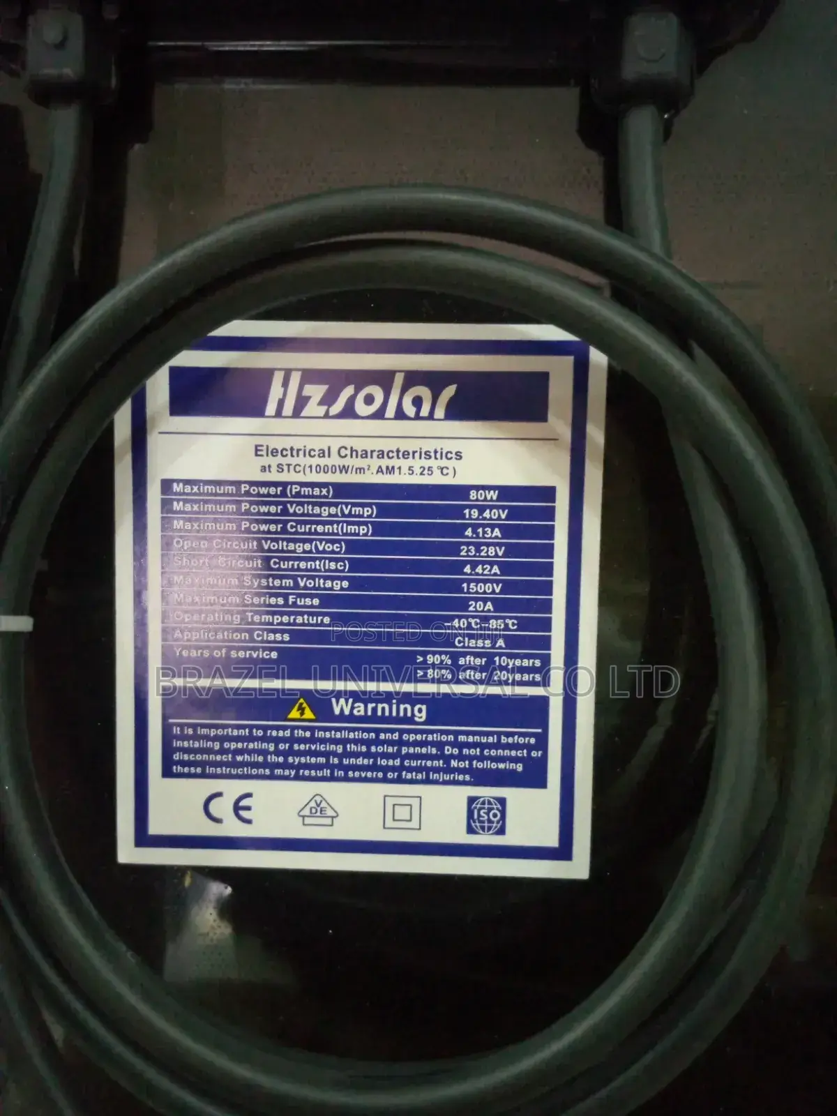 Hz Solar 80w Monocrystalline(Black Frame)