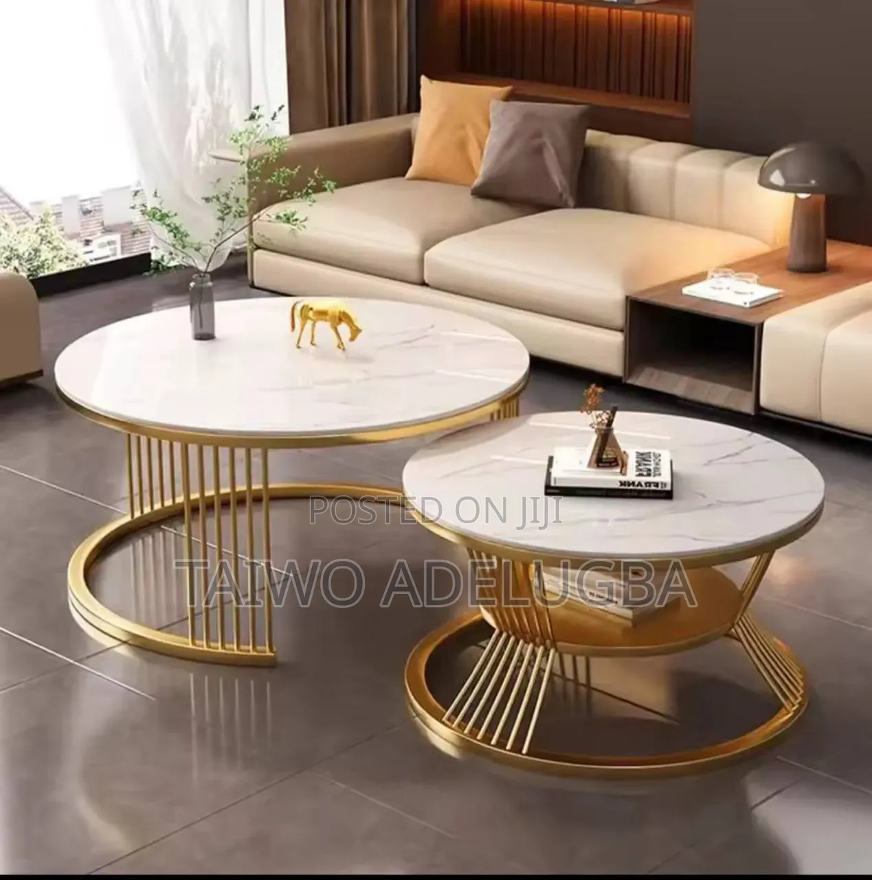 Marble Top With Steel Stand Double Center Table