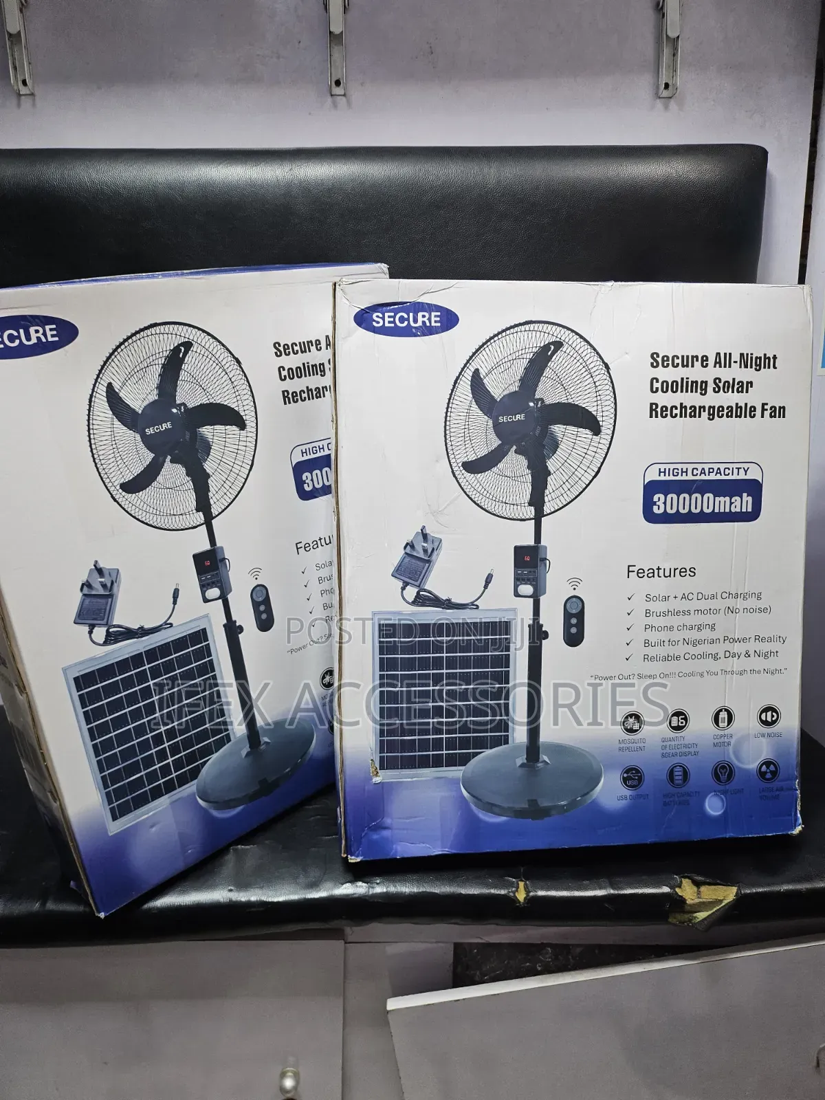 Secure All-Night Cooling Solar Rechargeable Fan (30000mah)(With Panel)