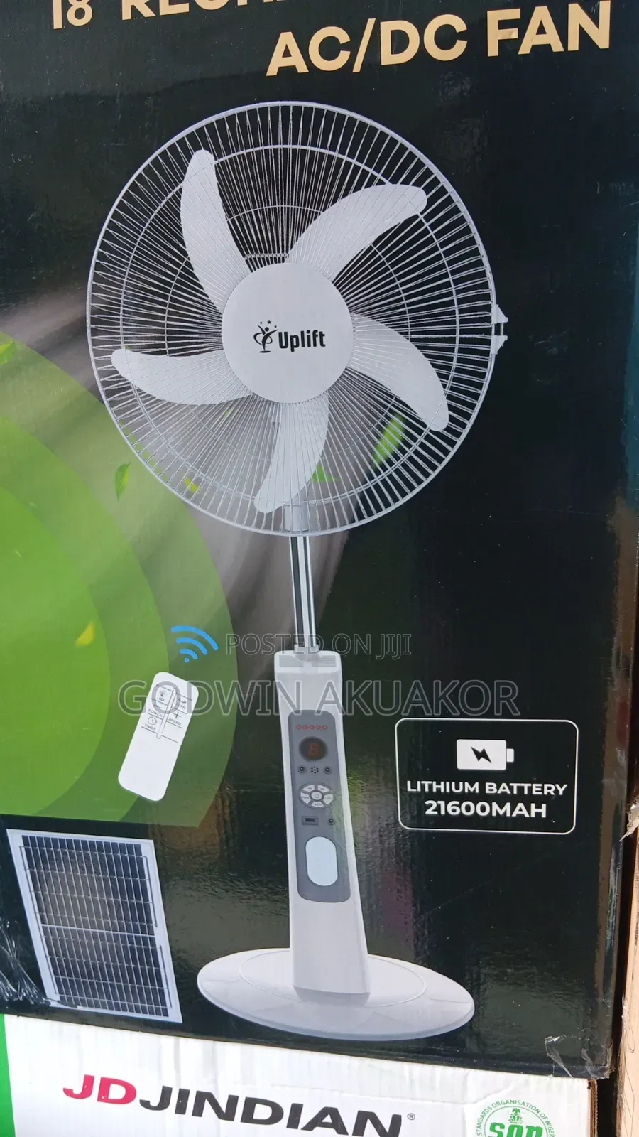 18 Inches Rechargeable Solar Fan With Two Bulbs