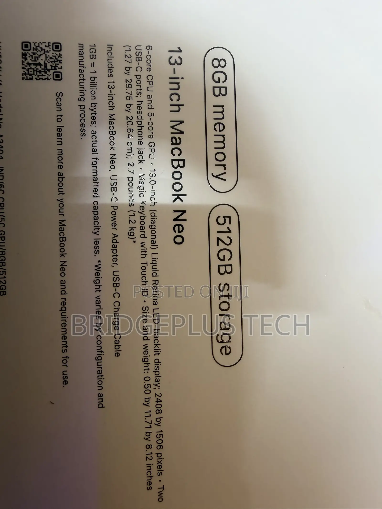 New Laptop Apple MacBook Neo 2026 8GB SSD 512GB