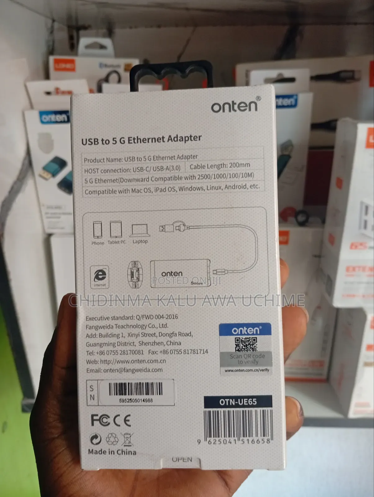 Onten Otn-Ue65 Usb-a/C to 5g Ethernet Adapter 5gbps