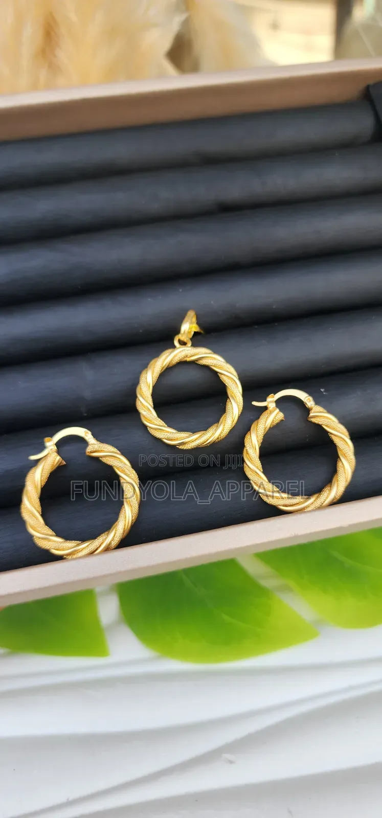 Gold Earring and Pendant Set