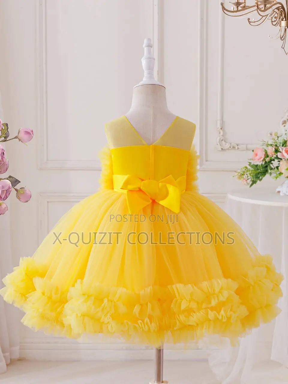 Girls’ Yellow Ruffle Tulle Princess Party Dress (5-7y)