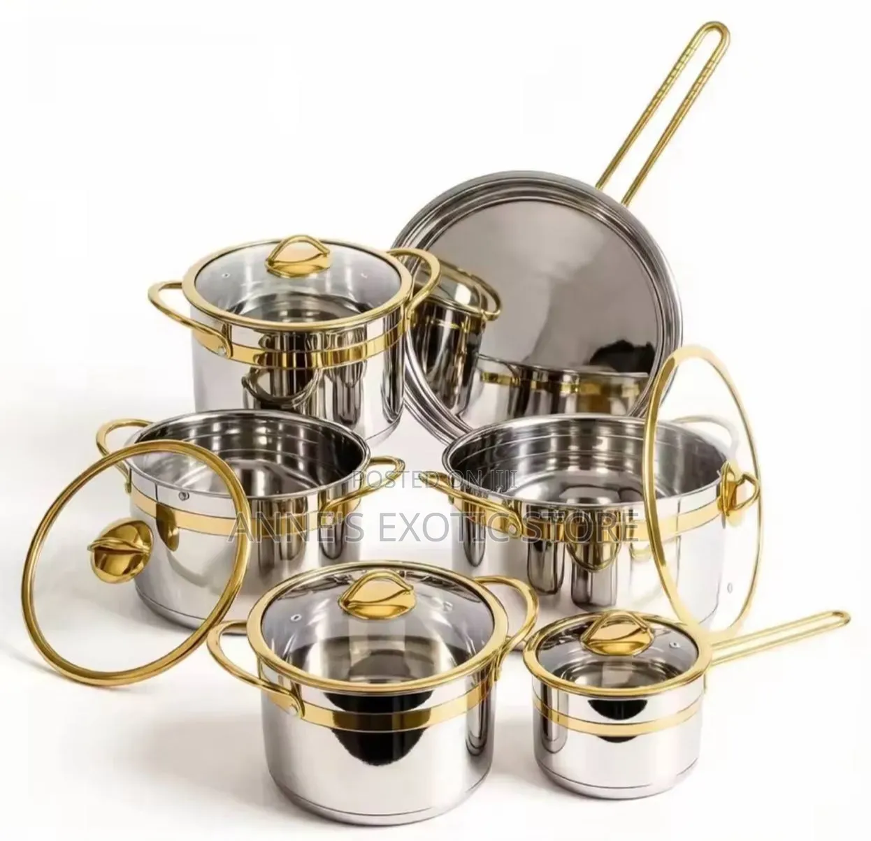 11-Piece Stainless Steel Cookware Set With Gold Accents