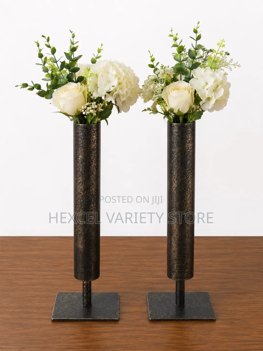 Antique Metal Flower Vase Stand - 2 Piece Set