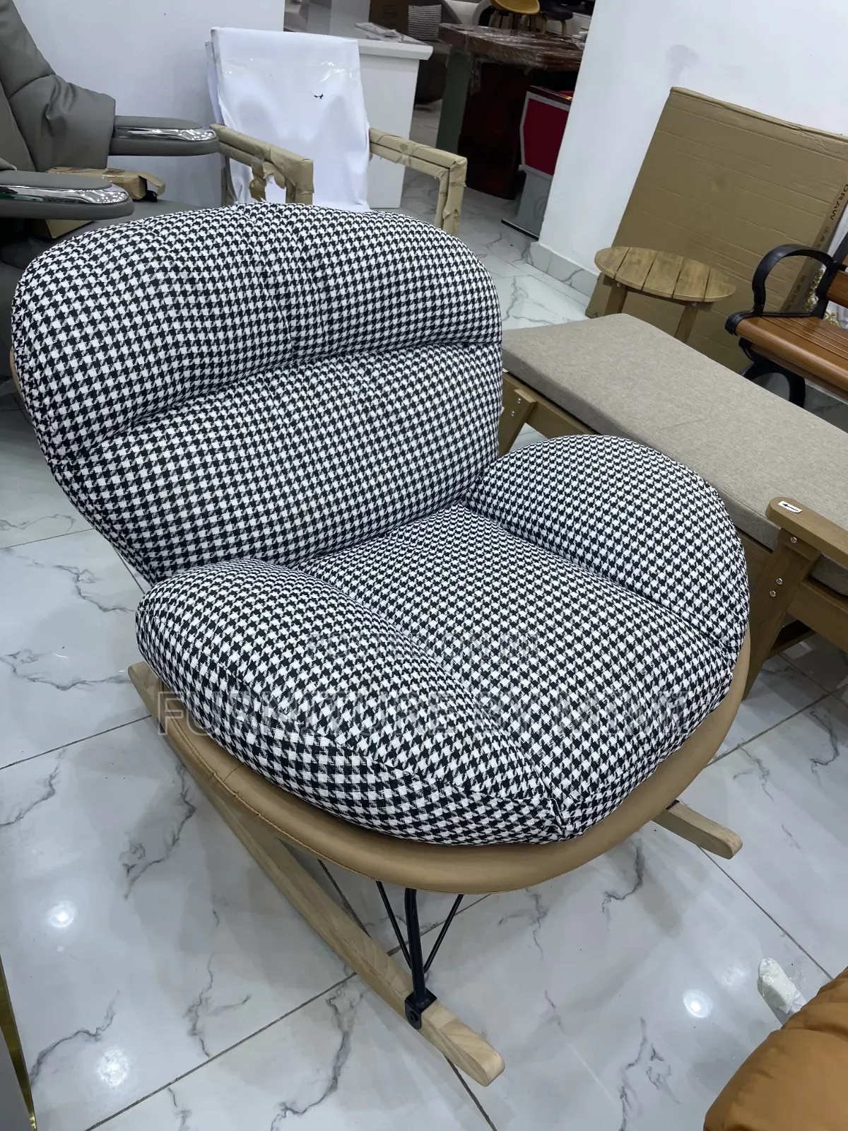 Luxury Nordic Houndstooth Rocking Chair – Brand New Imported