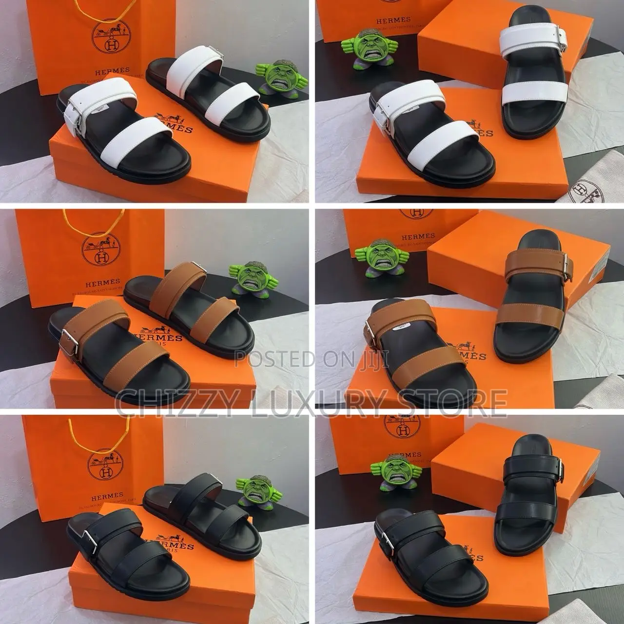 Hermes Quality Luxury Men Genuine Leather Pams