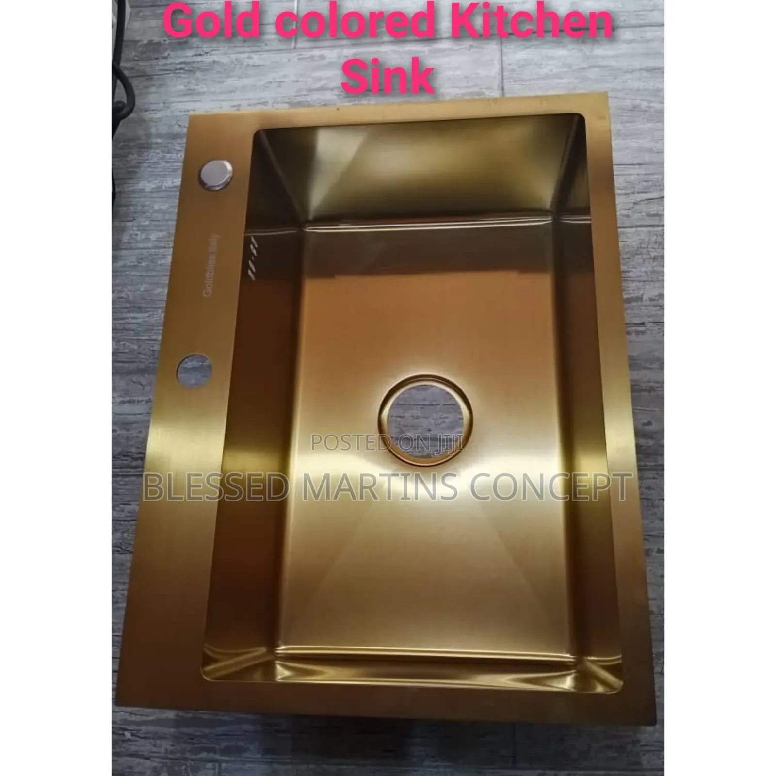 60 by 45cm Gold Color Single Bowl Steel Kitchen Sink With Accessories