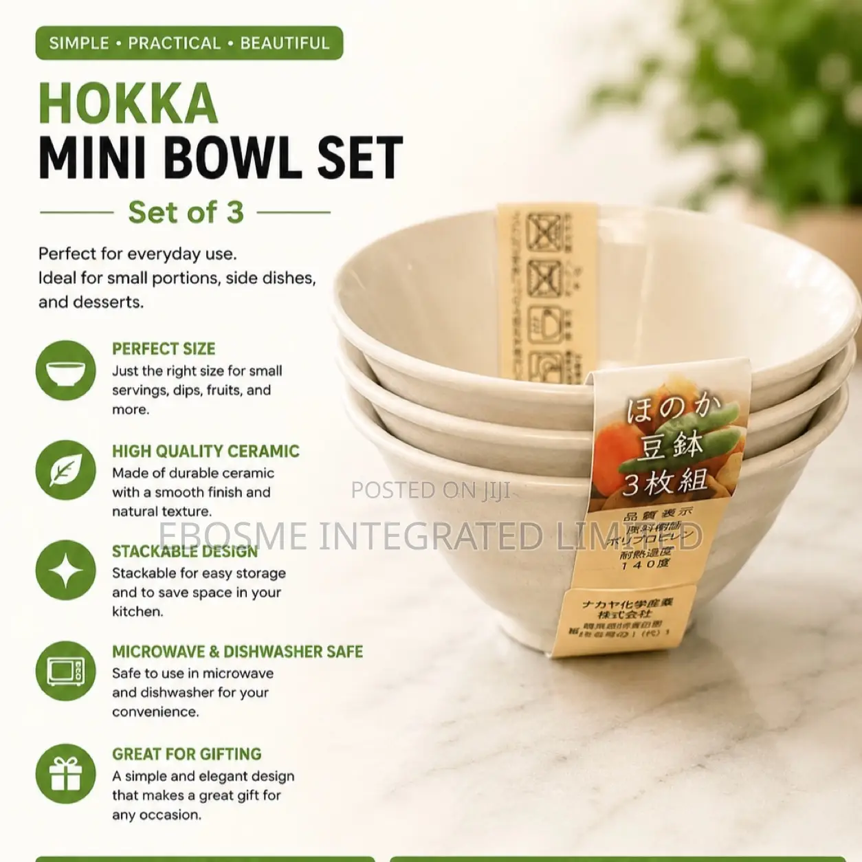 White Ceramic Bowl Honoca Mamebachi 3pcs D90mm X H45mm