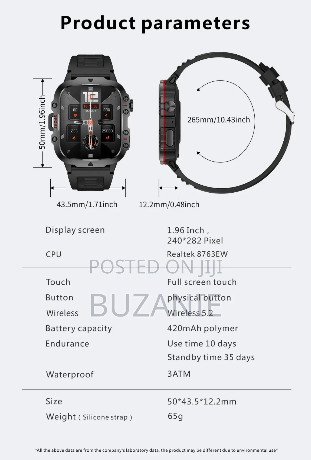 Rugged Military Tactical Smartwatch Long Battery for Android Ios