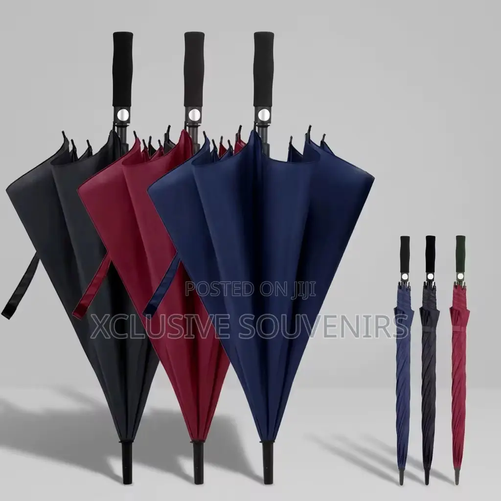 Custom Logo Windproof Straight Handle Heavy Duty Umbrella (MOQ 50Pcs)