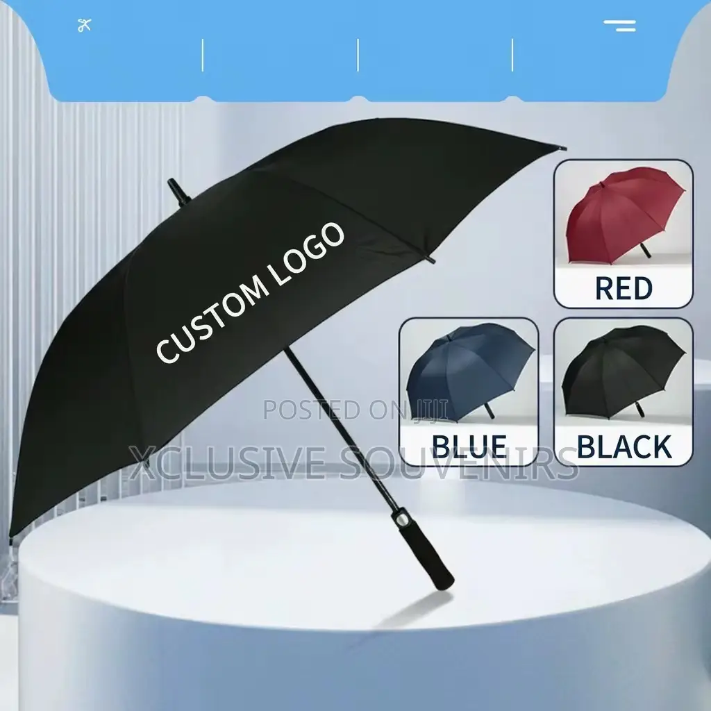 Custom Logo Windproof Straight Handle Heavy Duty Umbrella (MOQ 50Pcs)