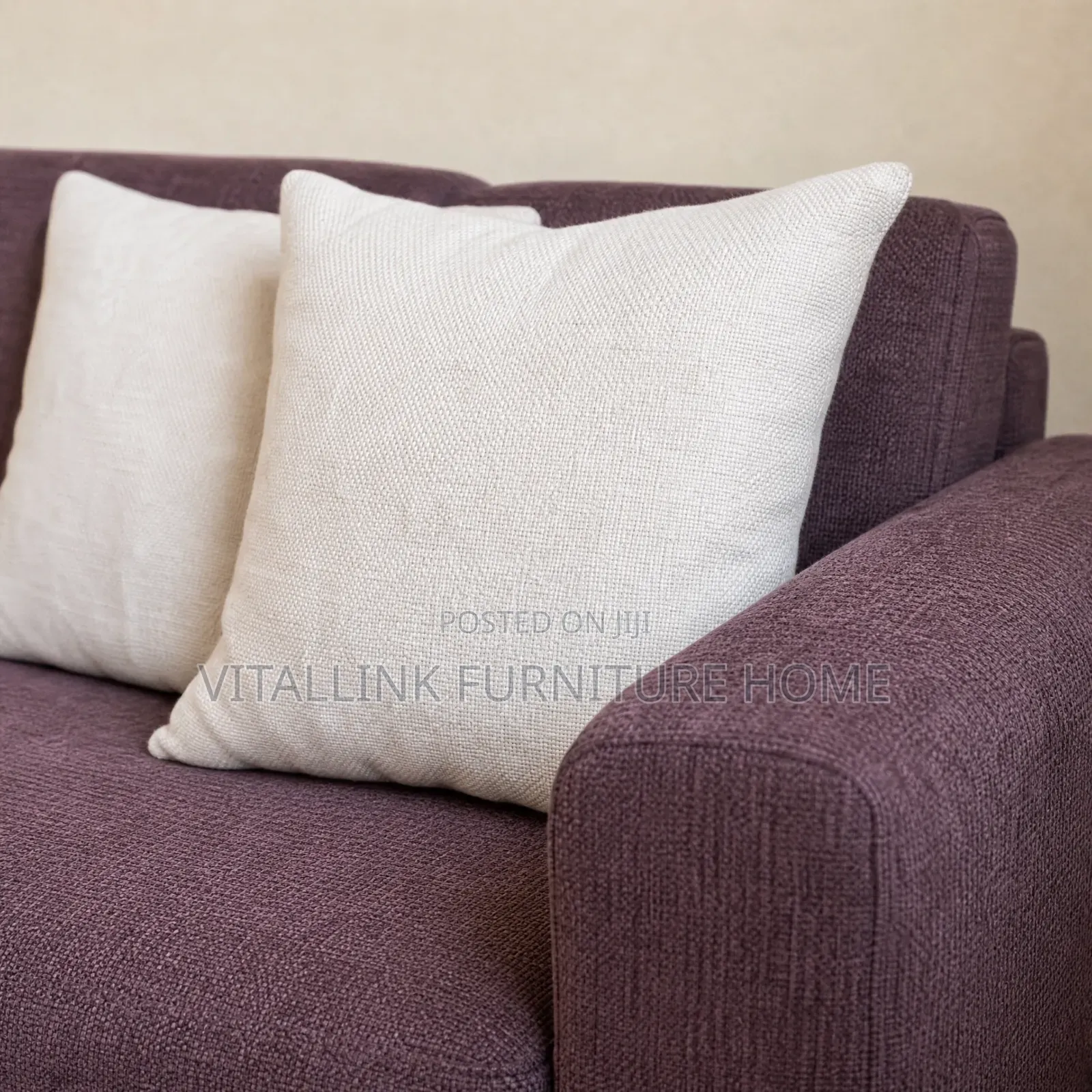 Modern Plum 3-Seater Fabric Sofa With 2 Throw Pillows