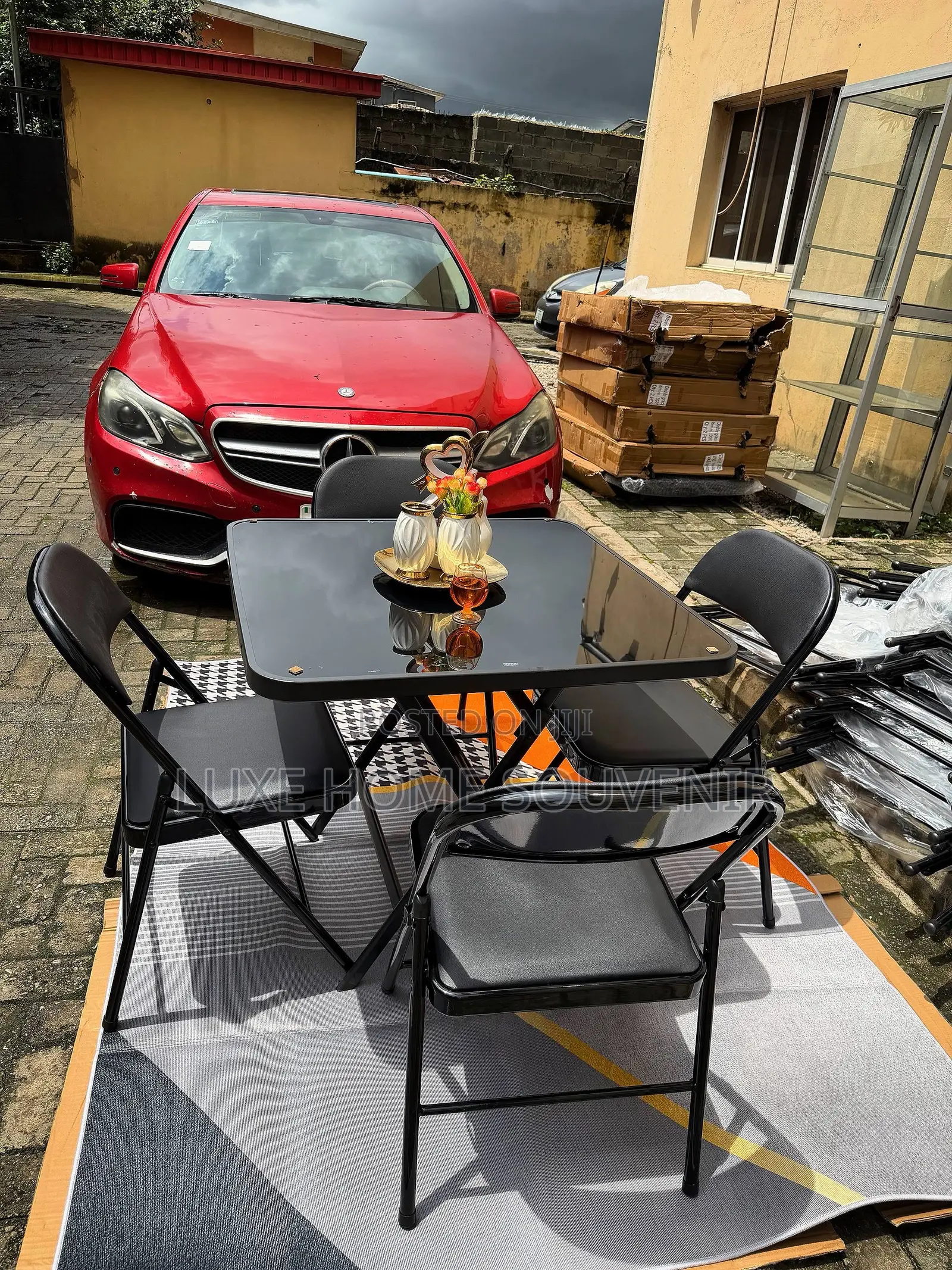 Luxury Foldable Table and 2 Chair ( Black )