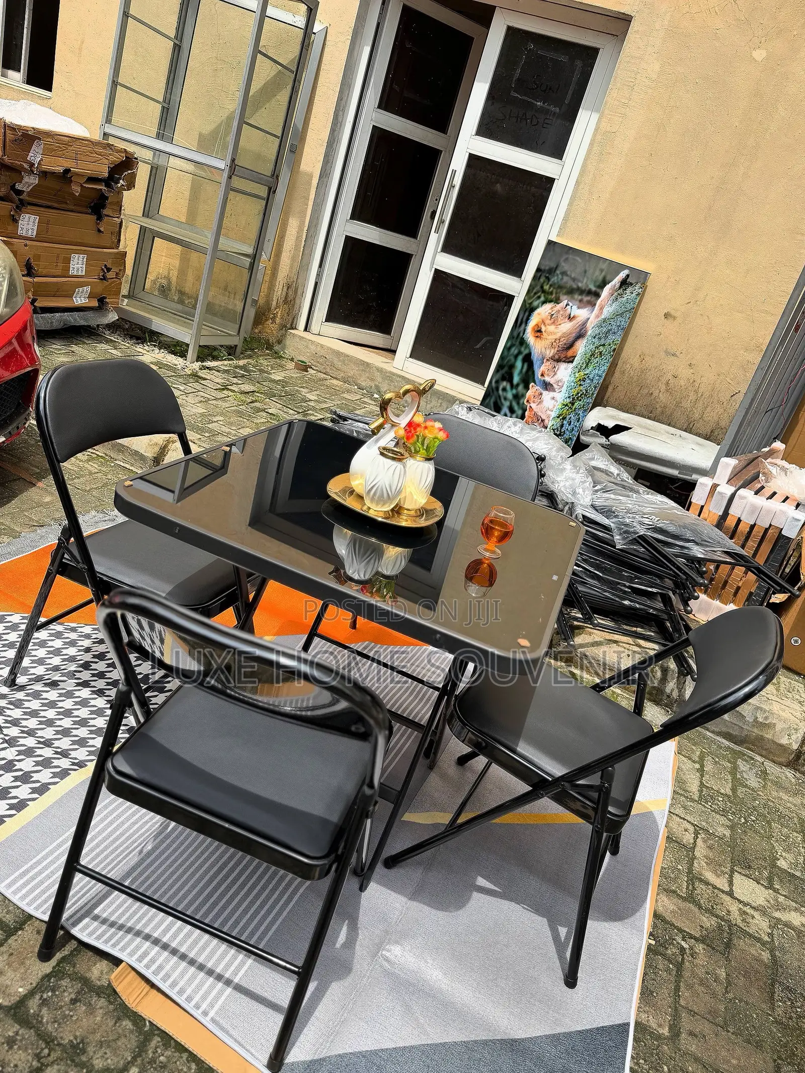 Luxury Foldable Table and 2 Chair ( Black )