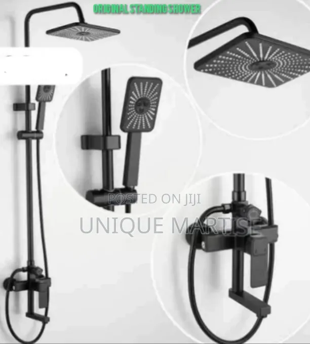 Original Square Black Standing Shower With Multiple Water Display