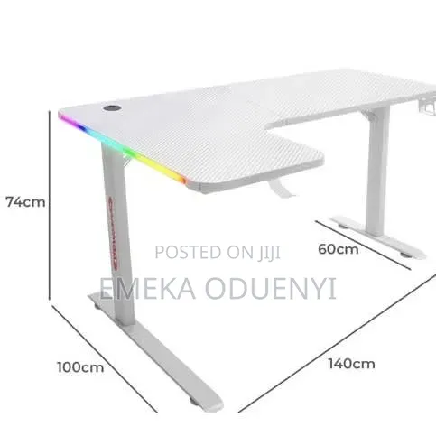 Non Adjustable Gaming Desk With Led Light L Shaped White 1.4mtr