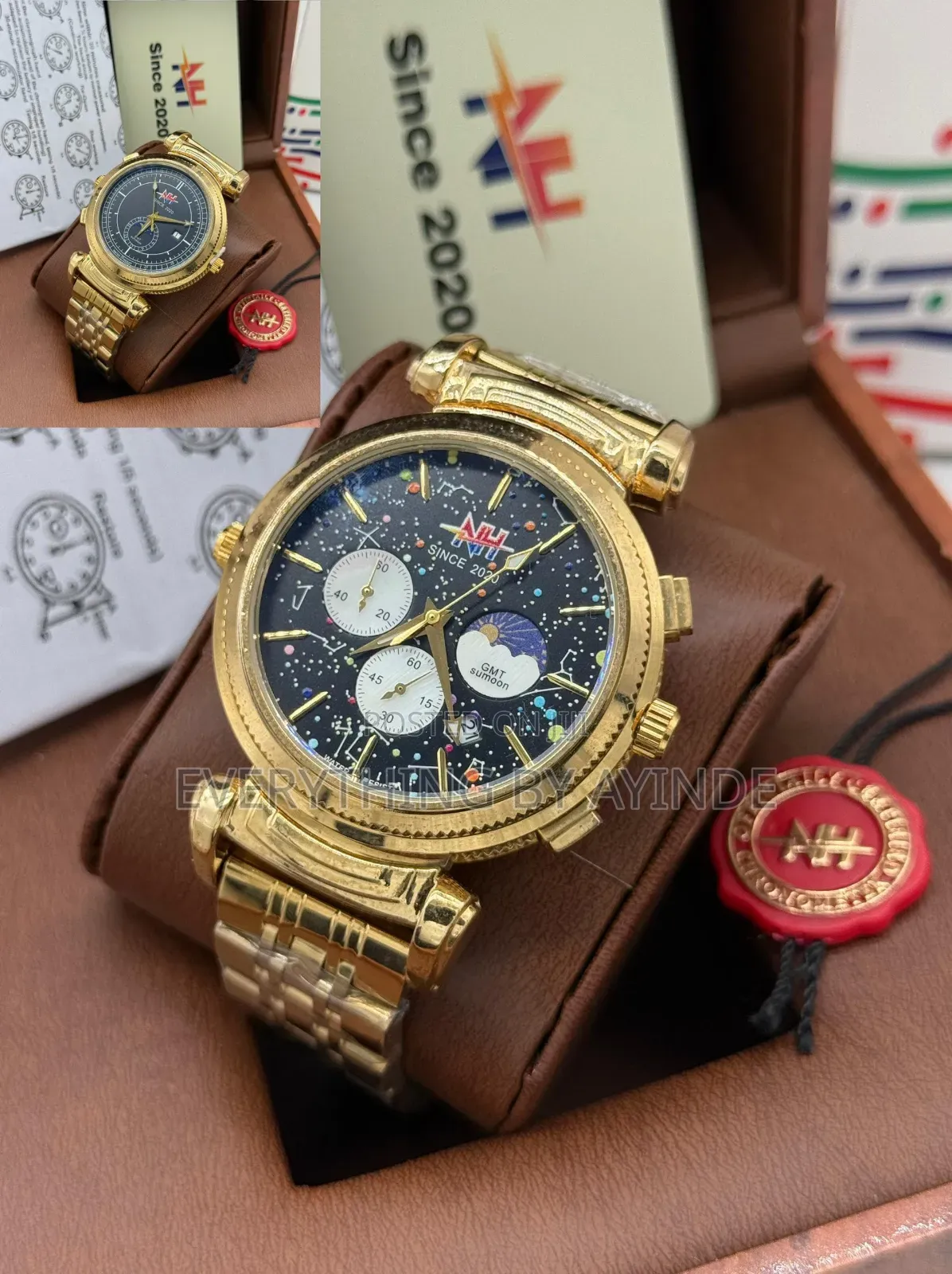 Mettle Wrist Watch Analog and Digital Gold With Blue Black Face