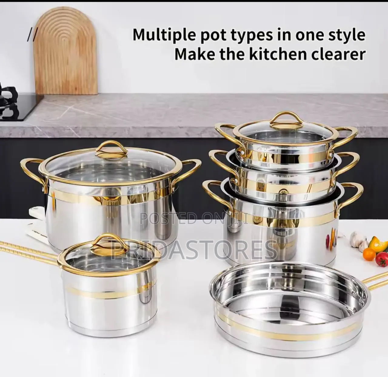 11-piece Stainless Steel Cookware Set With Gold Accents