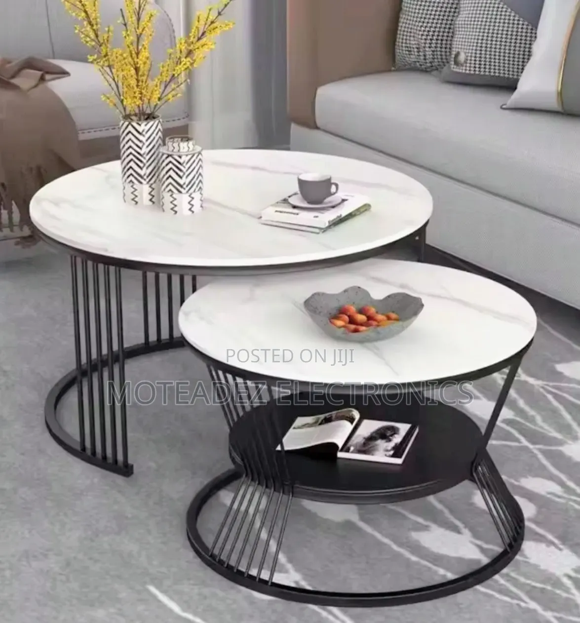 Luxury 2pcs Quality Marble Round Nordic Center Tables With Steel Stand