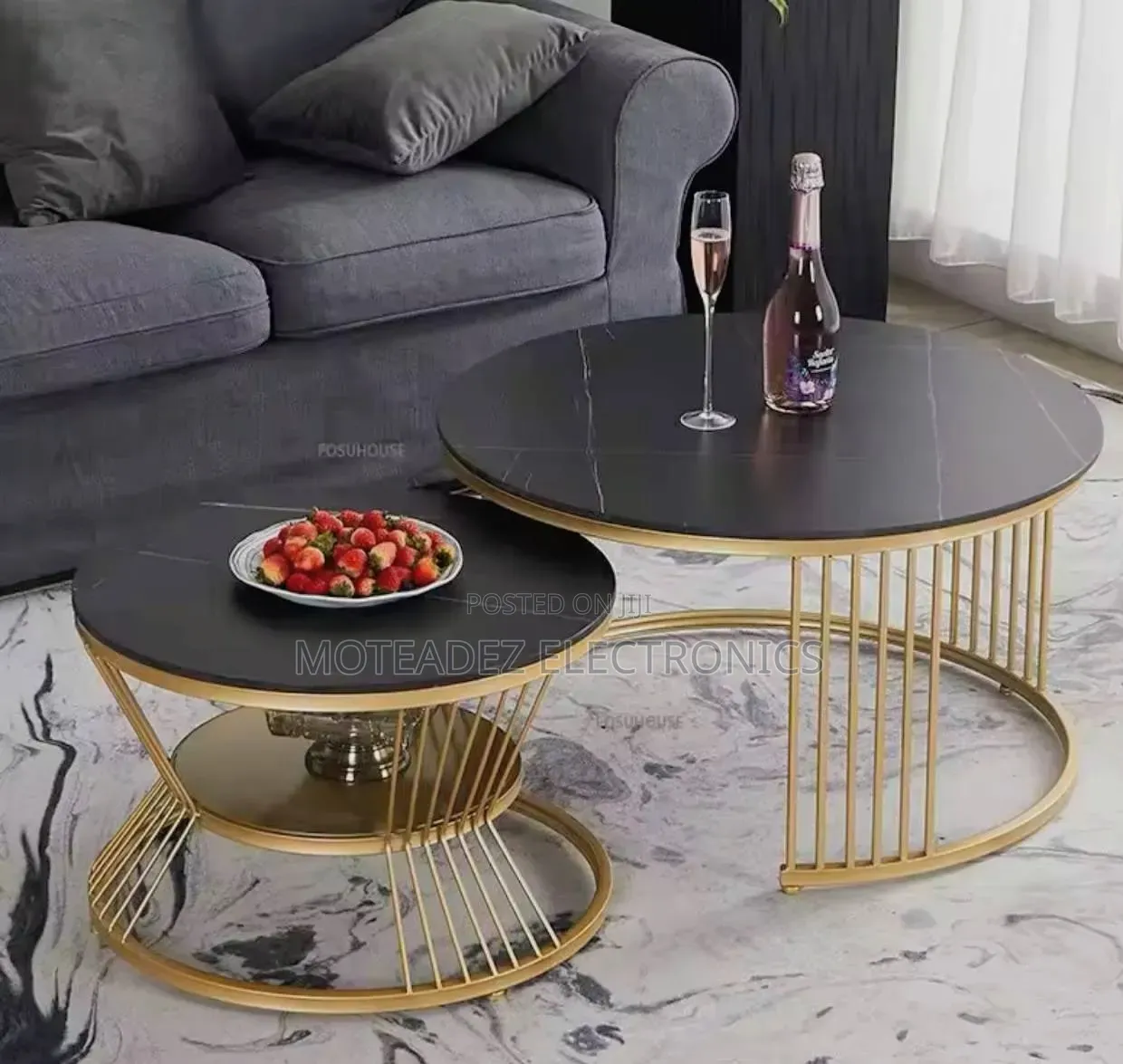 Luxury 2pcs Quality Marble Round Nordic Center Tables With Steel Stand