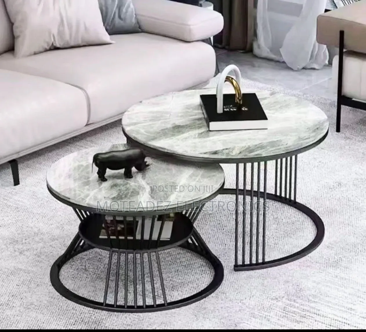 Luxury 2pcs Quality Marble Round Nordic Center Tables With Steel Stand