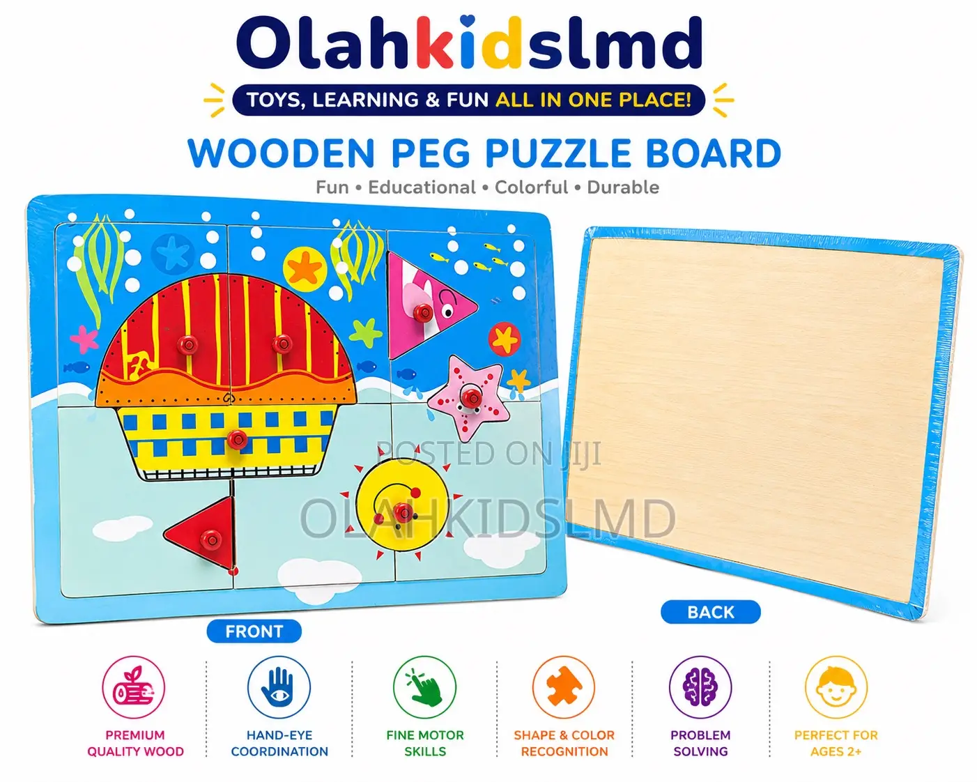 Wooden Transportation Peg Puzzle – Cars, Bus, Plane, Ages 3+