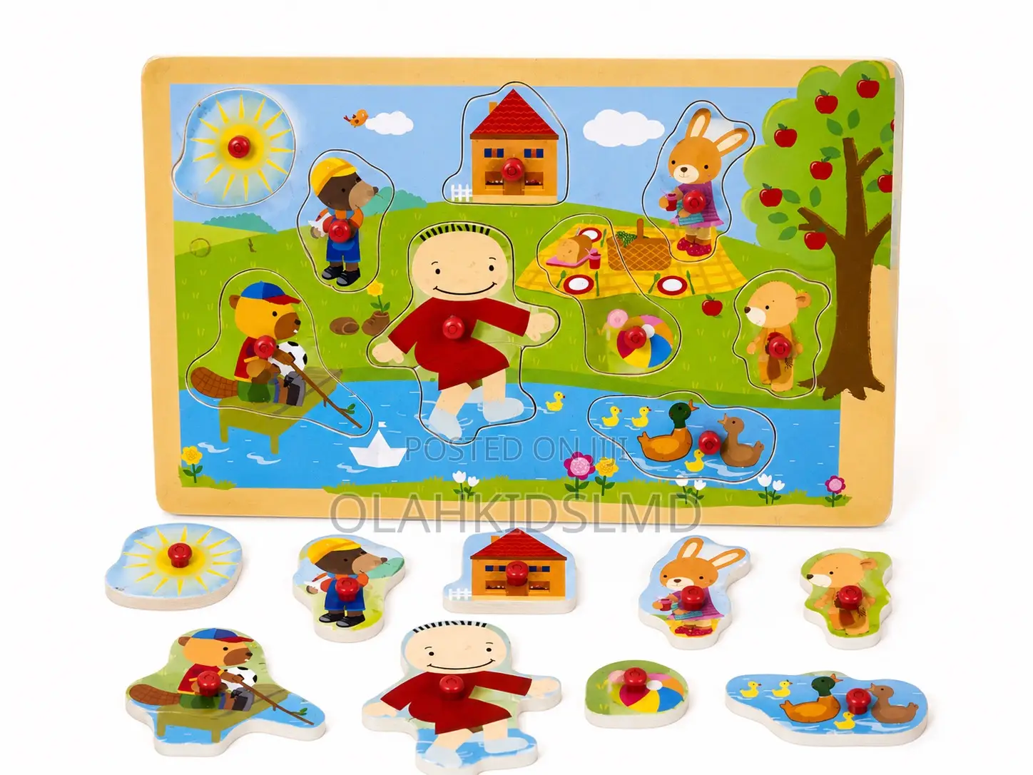 Wooden Transportation Peg Puzzle – Cars, Bus, Plane, Ages 3+