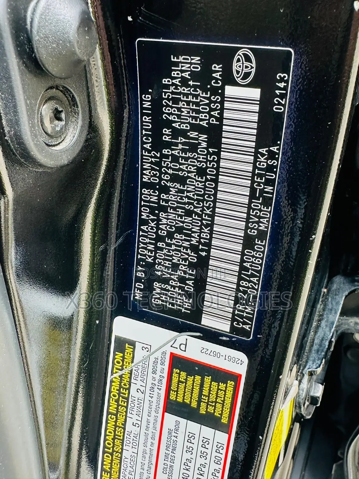 Toyota Camry XLE V6 4dr Sedan (3.5L 6cyl 6A) 2012 Black