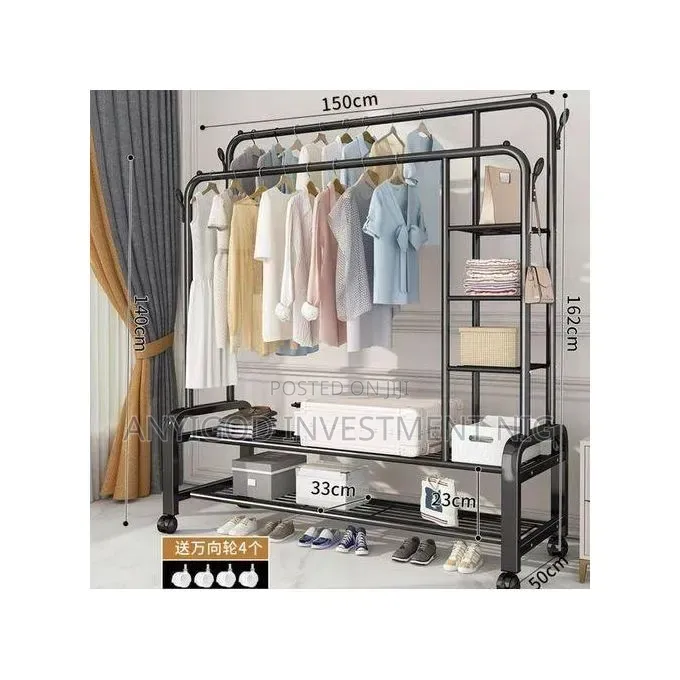Double Pole Clothes Hanger 88kg With Wheels