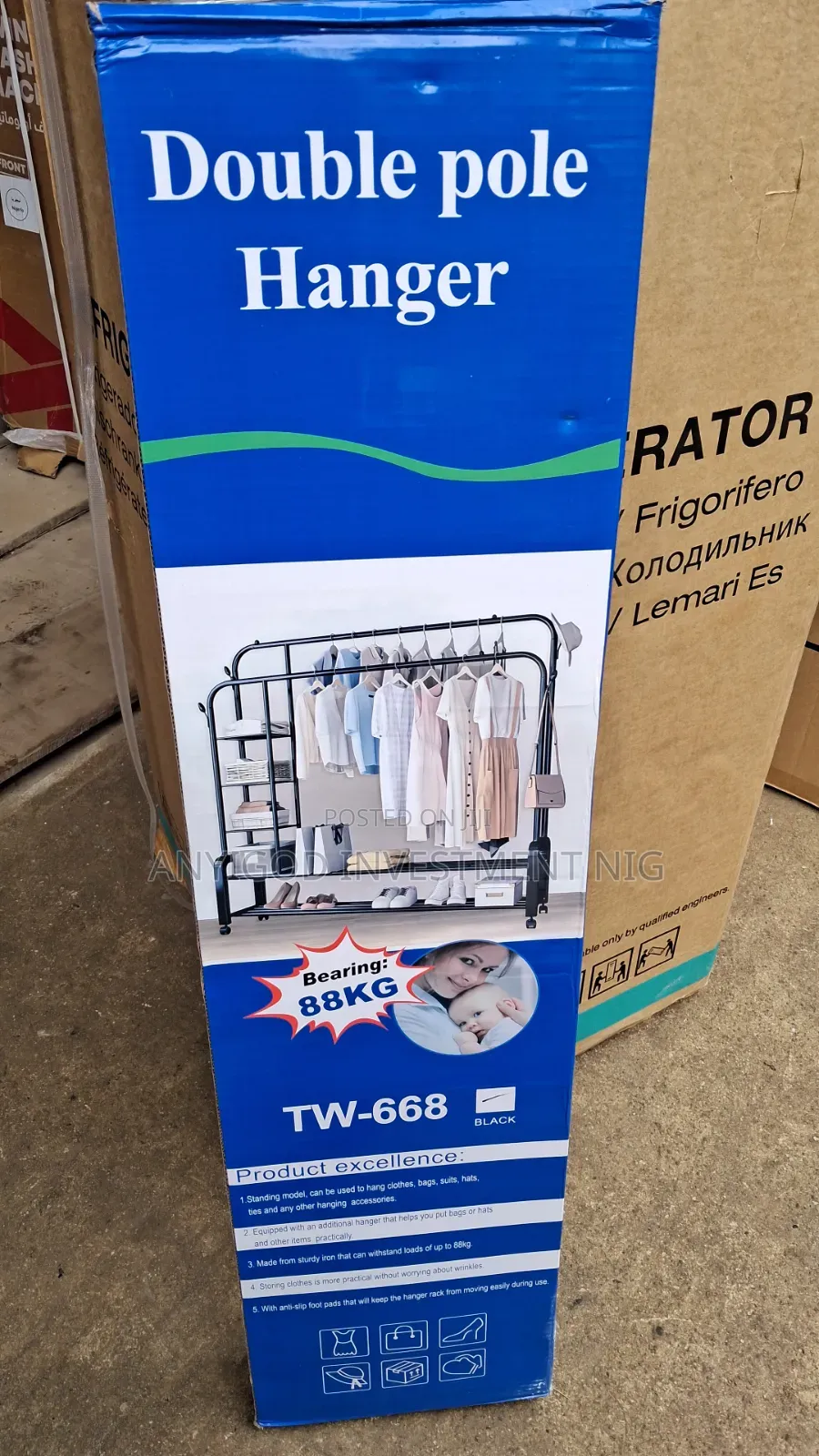 Double Pole Clothes Hanger 88kg With Wheels