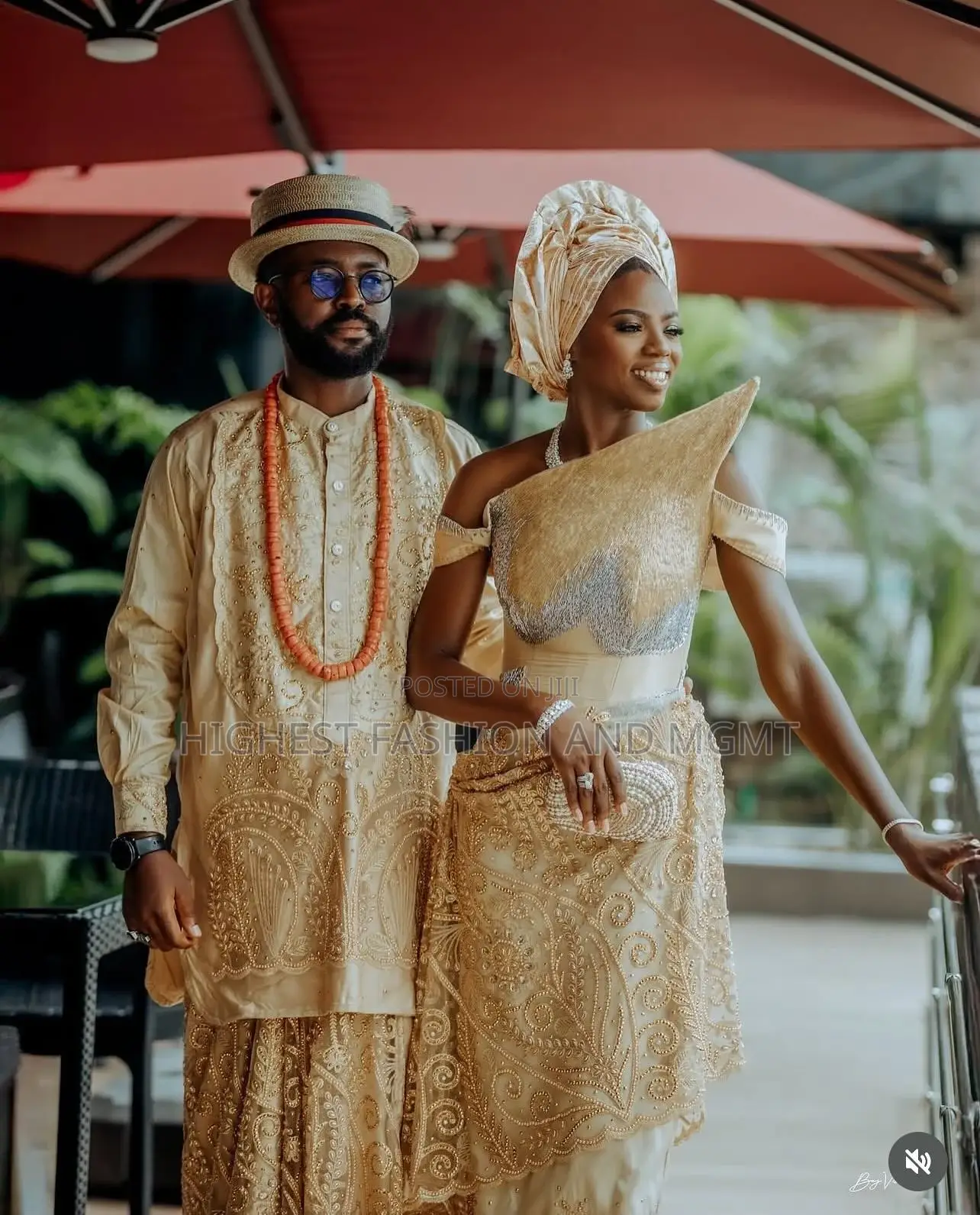 Golden Beaded Corset Gown Men’S Textured Agbada