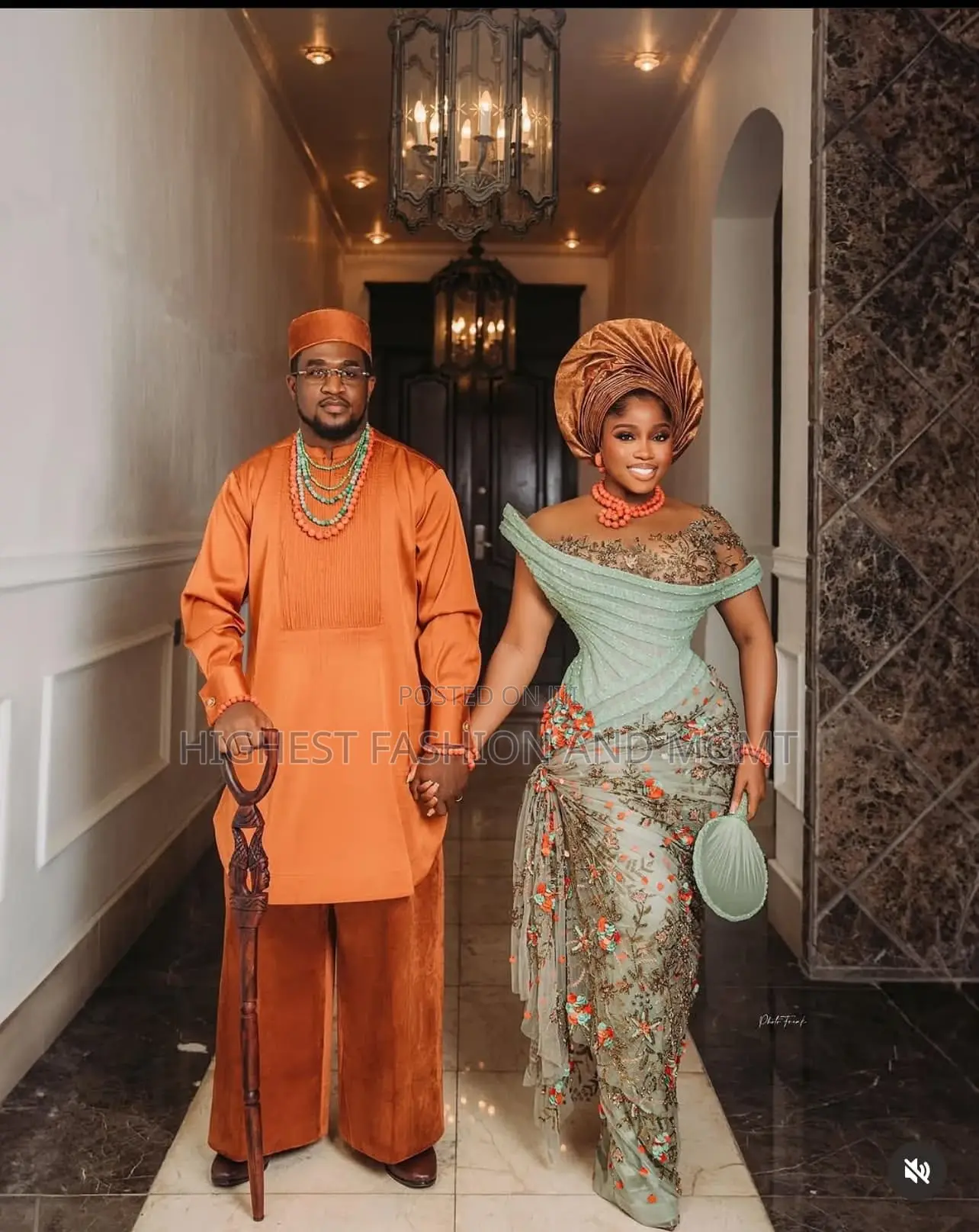 Sage Floral-Embroidered Corset Gown Men’S Copper Agbada
