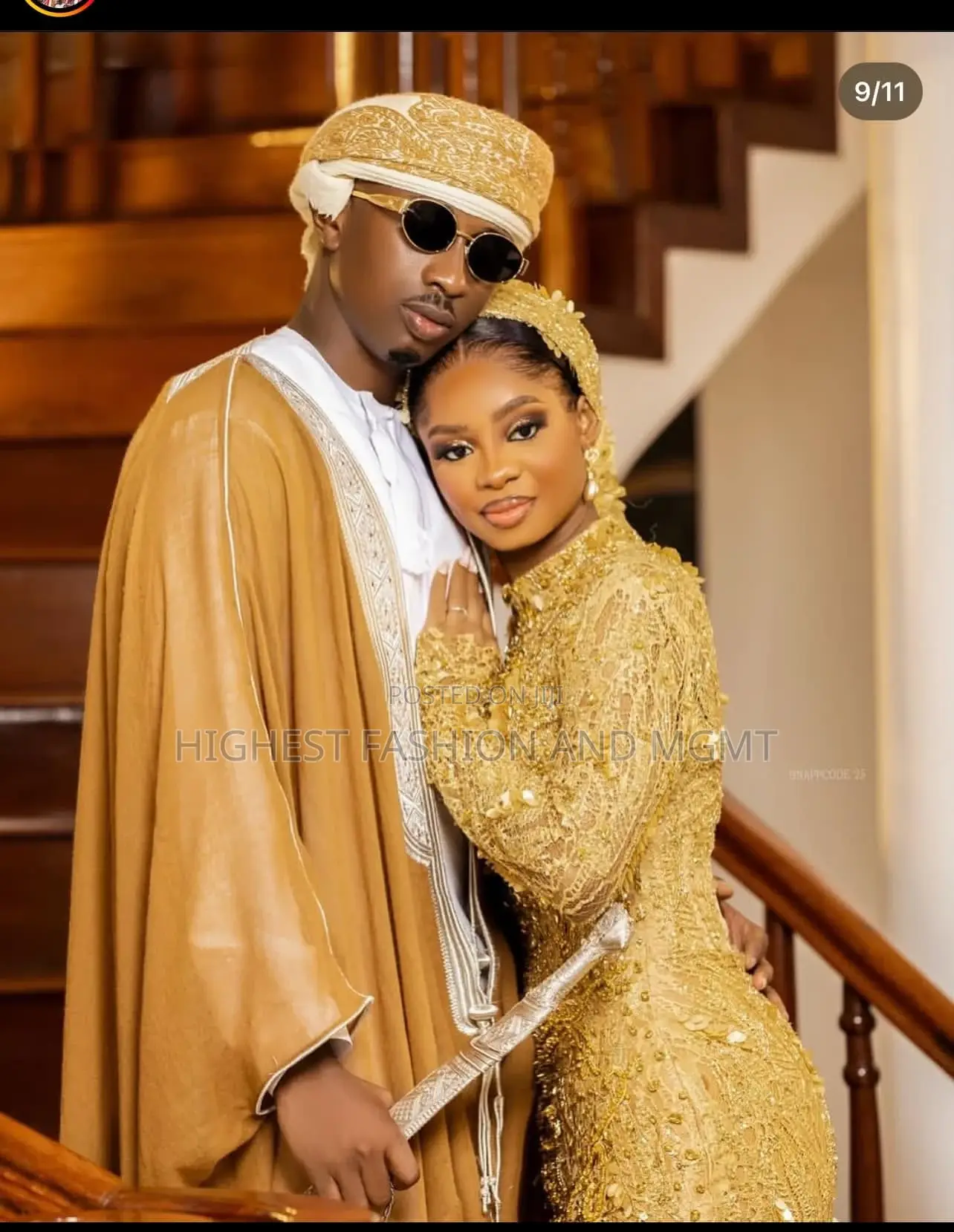 Gold Embellished Gown With Cape Men’S Camel-Tone Bisht Ensemble